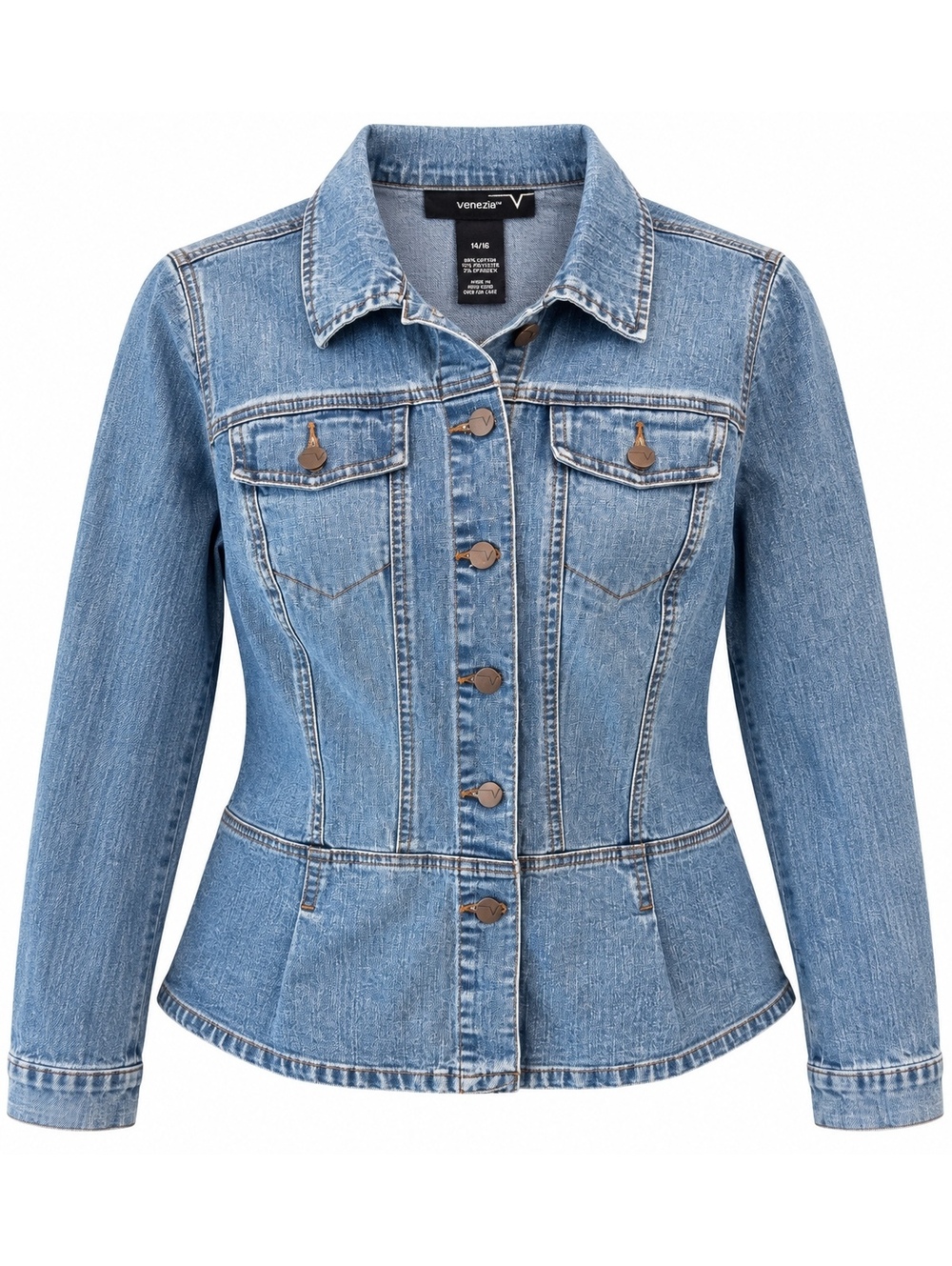 Venezia Lane Bryant 14/16 Stretch Denim Jean Jacket Fitted Flare Hem Y2K
